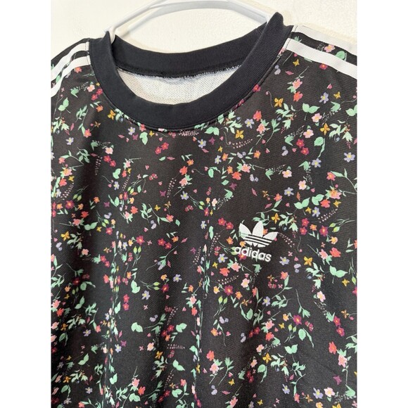 Adidas Womens Originals Black Floral Long Sleeve  Sweatshirt Crew Neck Sz Xl - Picture 8 of 13